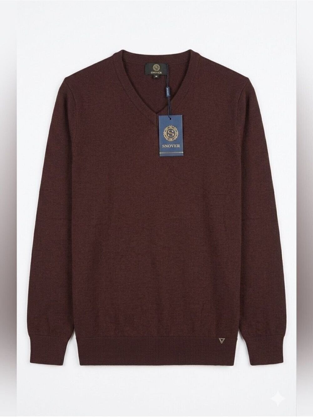Men's 100% Extrafine Merino Wool Sweater, V-Neck, Coffee Dark Brown, Small, NWT
